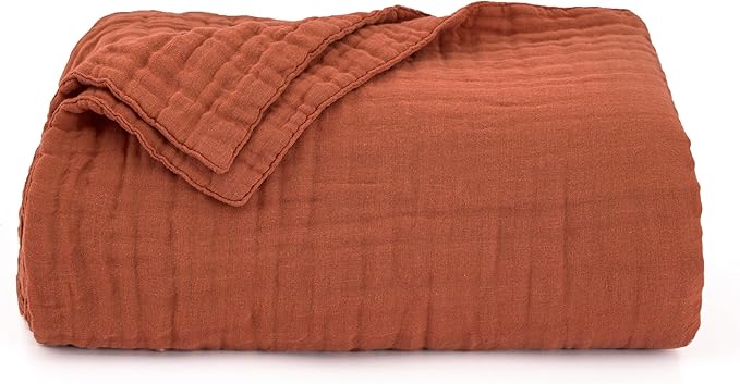 Love's cabin 100% Cotton Muslin Blanket, 6 Layer Lightweight Breathable Gauze Twin Size Blanket 60 x 80 Inches, Soft Summer Blanket for Bed or Couch, Orange