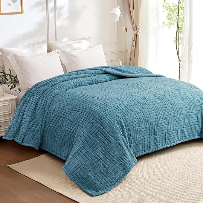 Whale Flotilla Lightweight Fleece Twin Size Blanket for Bed, Fuzzy Soft Blankets with Decorative Jacquard Pattern for All Season, Warm and Fluffy, 60x80 Inch, Slate Blue