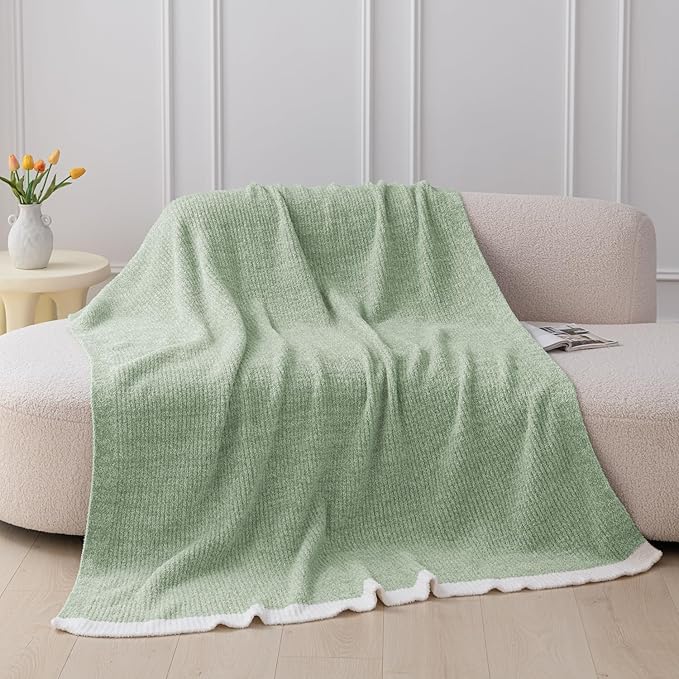 MH MYLUNE HOME Ultra Soft Ribbed Throw Blanket for Couch 50x60 Inches Luxurious Super Cozy Fluffy Microfiber Blanket Plush Warm Reversible Throw Blankets for Sofa Bed - Sage Green 50 x 60 Inches