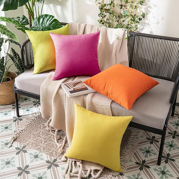 MIULEE Pack of 2 Decorative Outdoor Solid Waterproof Throw Pillow Covers Faux Linen Garden Farmhouse Cushion Cases for Patio Tent Balcony Couch Sofa 18x18 Inch Hot Pink