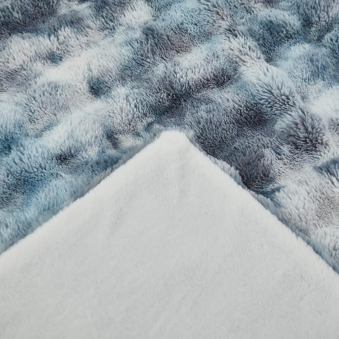 Faux Fur Throw Blanket for Couch Cozy Fuzzy Soft Plush Thick Fluffy Fleece Bubble Blanket for Sofa Bedroom Living Room, 63x79 Inches Tie-Dye Silver Gray