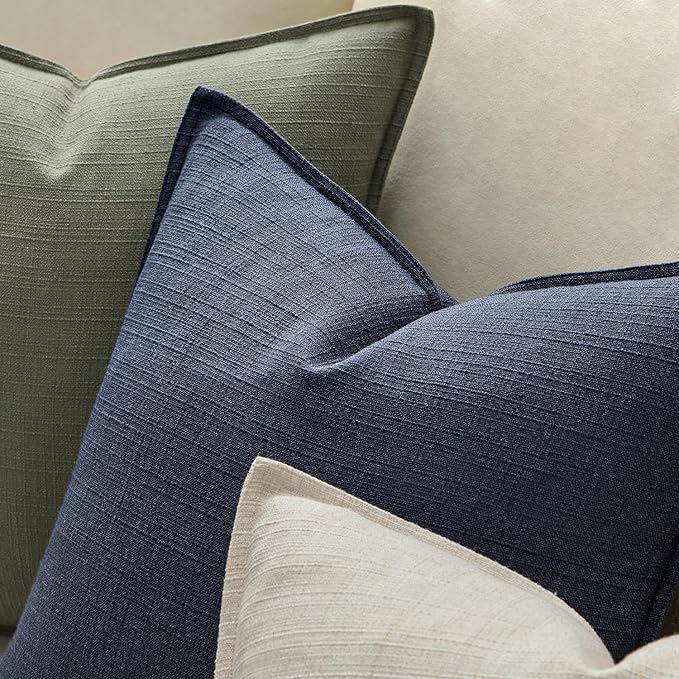 MIULEE Euro Sham Pillow Covers for Bed 24x24, 2 Pack Navy Blue Thick & Textured Decorative Throw Pillow Covers, Neutral Linen Cushion Cases, Modern Farmhouse Home Decor, No Filling