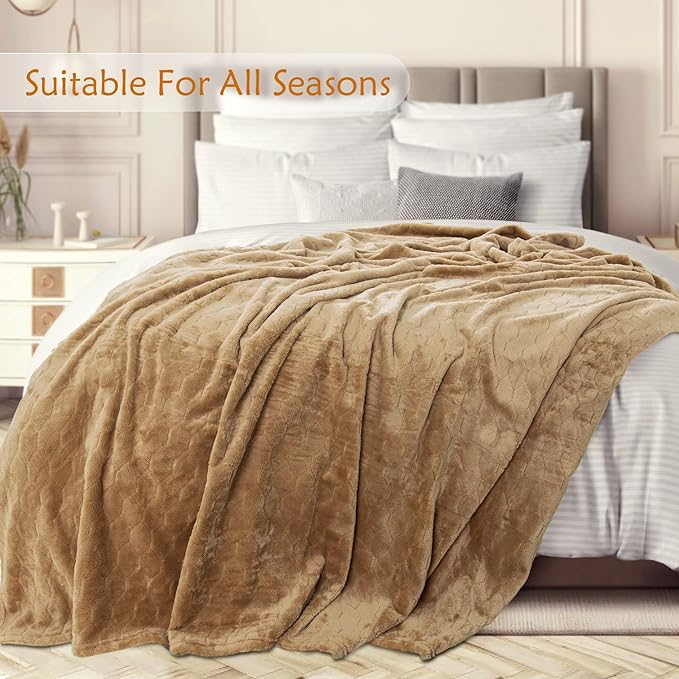 TOONOW Fleece Bed Blanket King Size 90x108 inches, Super Soft Fluffy Fuzzy Plush Blanket Geometric Pattern Cozy Microfiber Flannel Blankets for Couch, Bed, Sofa, Camel