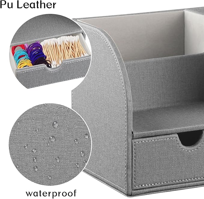 Fanousy Square Tissue Box Cover with Drawer Storage and Tray on Top, PU Leather Tissues Cube Boxes Holder, Modern Nightstand Organizer Caddy, Remote Control Holder for Bathroom, Bedside, Office, Home