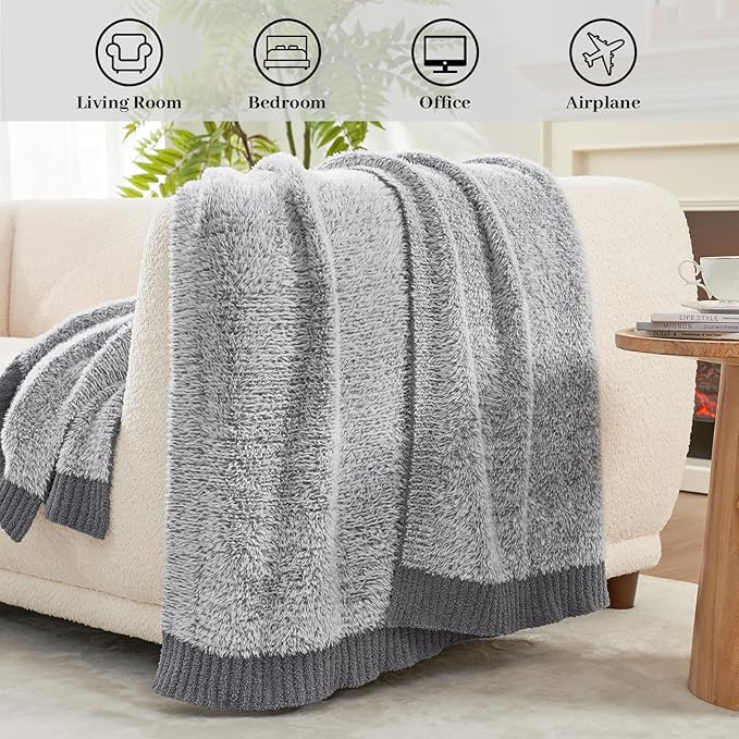 Amélie Home Knit Throw Blanket for Couch, Super Soft Cozy Fuzzy Plush Throws for Sofa, 50" x 60", Heather Grey
