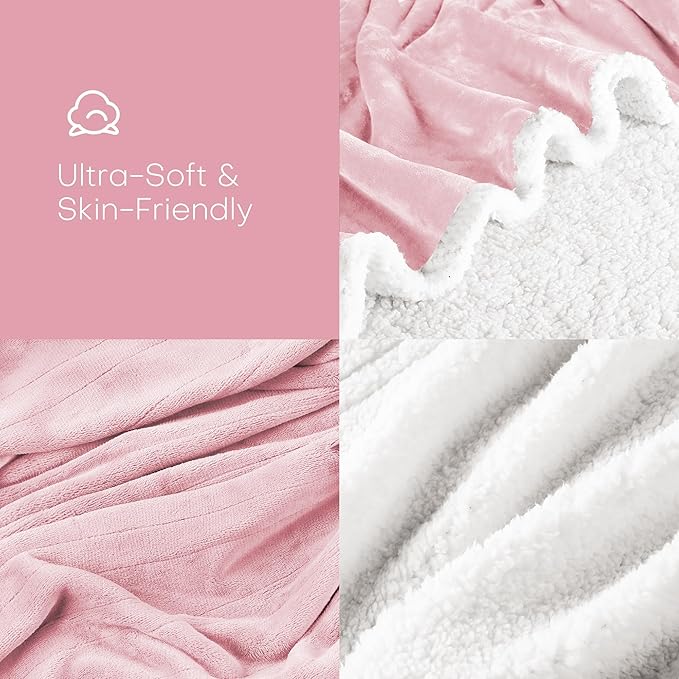 Electric Heated Blanket Full Size 72"x84" - Flannel & Sherpa Fabric Dual-Sided, 9 Heat Settings & 1-10 Hours Auto Off, Soft & Cozy Warming Throw for Home, Office, or Bed, Machine Washable, Light Pink
