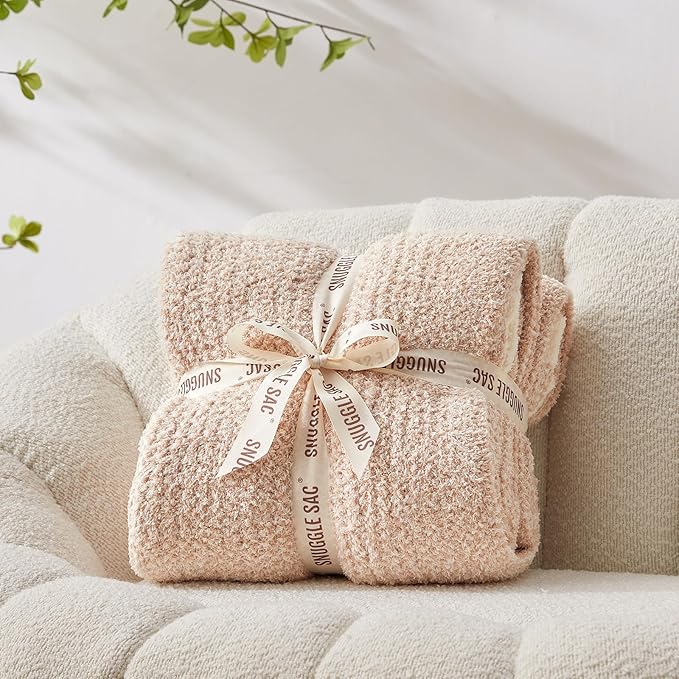 Snuggle Sac Twin XL Bed Blanket 66x90 inches, Super Soft Warm Beige Blankets for Bed, Living Room, Luxurious Microfiber Blanket Dupes, Heather Beige, 66x90 inches