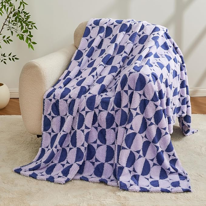 3D Circle Pattern 300 GSM Purple and Blue Couch Throw Blanket - Thick Throw Blankets for Women,Warm Small Throw Blanket, 50x60 Inches
