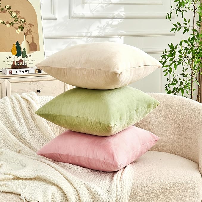 Throw Pillow Covers Sage Green Set of 2 16x16 Inch Pillow Covers, Soft Velvet Decorative Pillowcases for Couch Sofa Bed, Home Boho Decor, Modern Farmhouse Cushion Covers