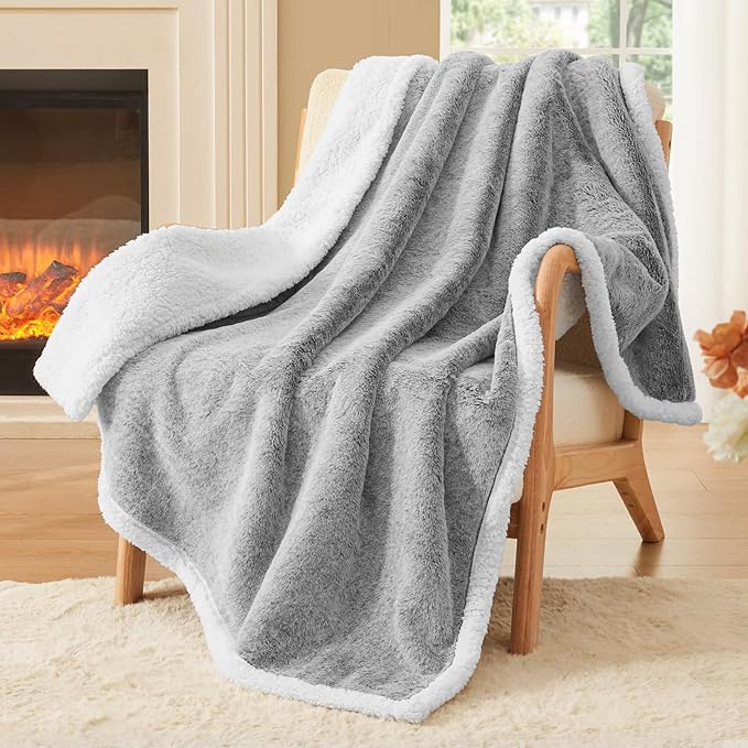 BEDELITE Sherpa Twin Blanket for Couch – Ultra Soft & Cozy Plush Blanket for Sofa, Bed & Room Decor, Thick Fluffy Throw Gifts for Women, Men, Mom, Dad, 60x80 inch, Light Grey