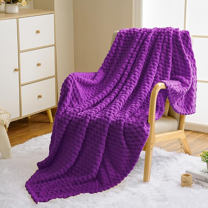 Vessia Flannel Fleece Throw Blanket(50x70 inch), 3D Jacquard Purple Fuzzy and Warm Blanket for Couch,Sofa,Bed,Chair, 300GSM Super Soft Touch Cozy Lightweight Throw for All-Season Home Decor