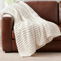 Nookly Cream Twin Size Fleece Blanket, Soft Lightweight Ribbed Plush Bed Blanket, Cozy All-Season Striped Fleece Twin Throw for Bedroom and Home, 60x80 Inches