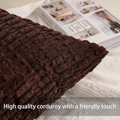 Aegero Pack of 2 Corduroy Decorative Throw Pillow Covers 16x16 Inch Soft Striped Pillow Covers Modern Farmhouse Home Decor for Sofa Living Room Couch Bed（Light Brown）