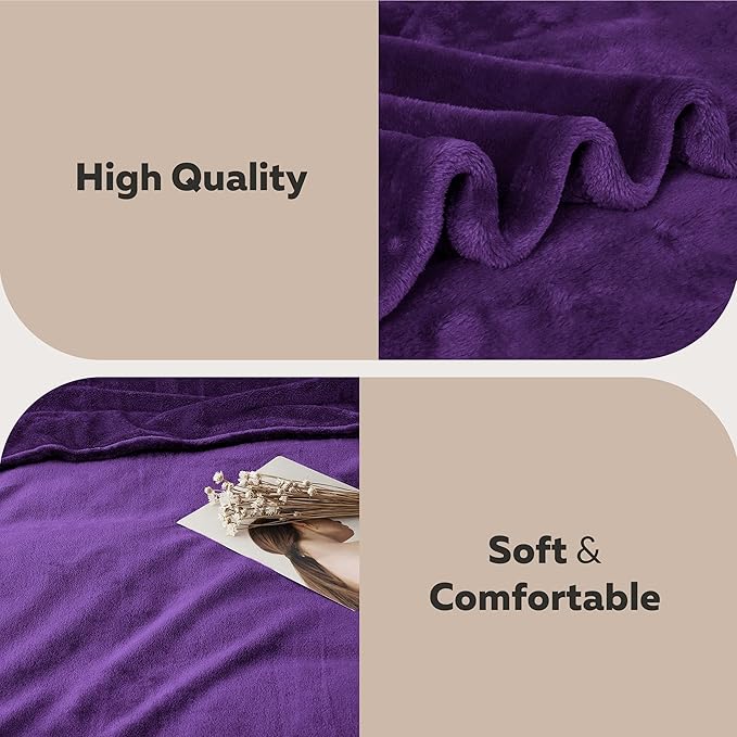 IR Imperial Rooms Fleece Blanket King Size – Soft 400 GSM Plush Microfiber King Size Blanket, Warm Lightweight King Blanket for The Bed, 108x90 Inches, Purple