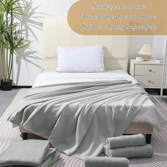 60PCS Gray Fleece Blankets Bulk 50 X 60, Soft Lightweight Throw Blankets Kit Cozy Blankets Bulk for Bed Sofa Couch Warm Pet Fleece Blankets Set for Wedding Homeless Home Office Travel Gift for Seasons