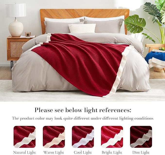 Amélie Home Chenille Waffle Throw Blanket for Couch, Soft Cozy Knit Blanket Warm Decorative Throw for Sofa, 50"x60", Christmas Red