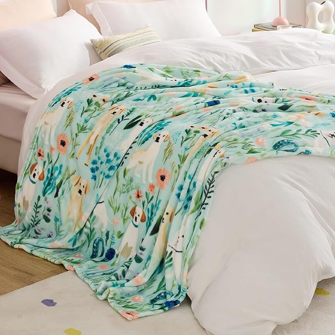 Bedsure Dog Throw Blanket - Vintage Cute Soft Throw for Girls Boys Teens Kids as Gifts, GentleSoft Fleece Cozy Fuzzy Home Decor Animal Pattern Blankets for Couch Bed Camping, Green, 50x60
