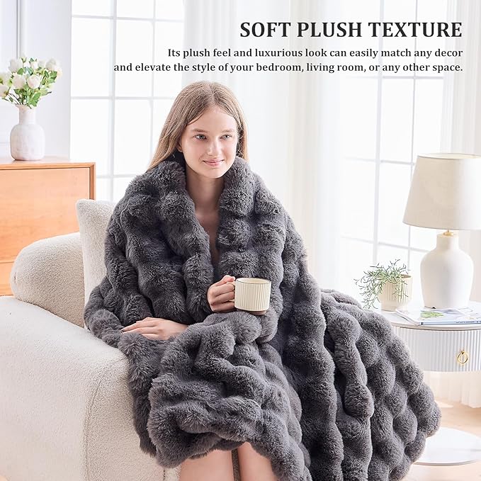 Faux Fur Twin Blanket for Couch, 1000 GSM Cozy Fuzzy Fluffy Soft Plush Thick Bubble Sherpa Blanket for Sofa Bedroom Living Room, Mothers Day Birthday Gifts for Women Home Decor