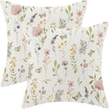 Spring Pillow Covers 16x16 Inch Set of 2, Sage Green Pink Wild Flower Throw Pillows Case,Colorful Seasonal Floral Plant Outdoor Decorative Farmhouse Decor Cushion Covers for Home Sofa Bed Couch