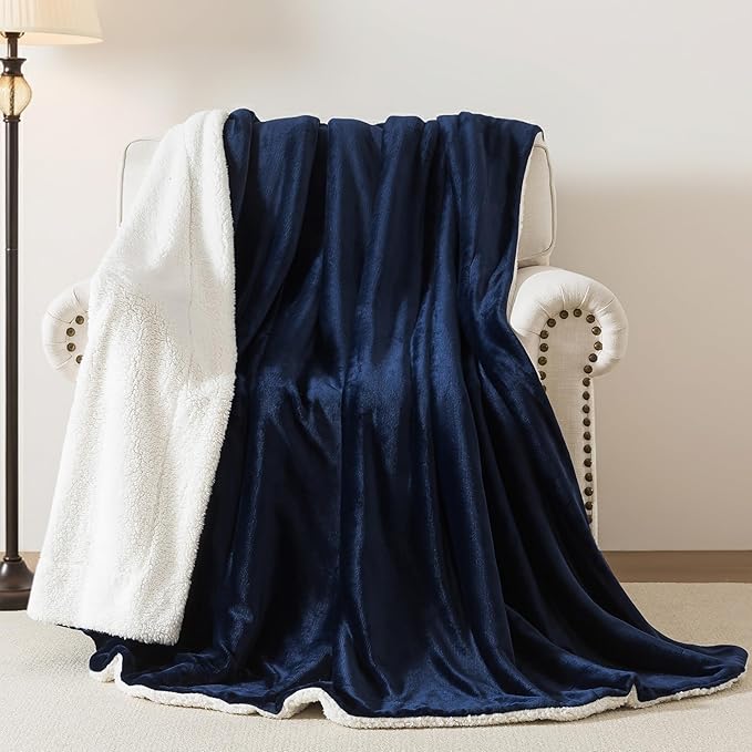 WDCOZY Sherpa Fleece Blankets Fuzzy Thick Warm Throw Blanket Super Soft Reversible Luxurious Fluffy Plush for Sofa Couch Bed Home Decor All Seasons Winter Blankets 108"x90" Navy Blue