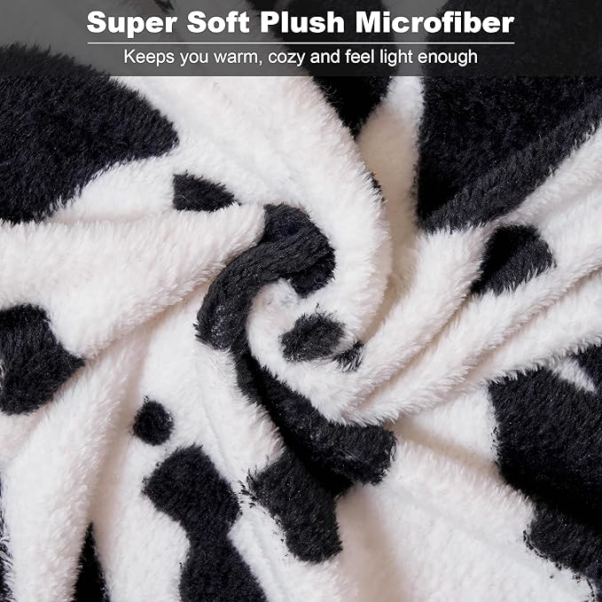 Viviland Fleece Blanket Twin Size Cow Print - 280GSM Lightweight Soft Fuzzy Cozy Plush Twin Blanket for Couch Sofa Bed, 60x80 inches