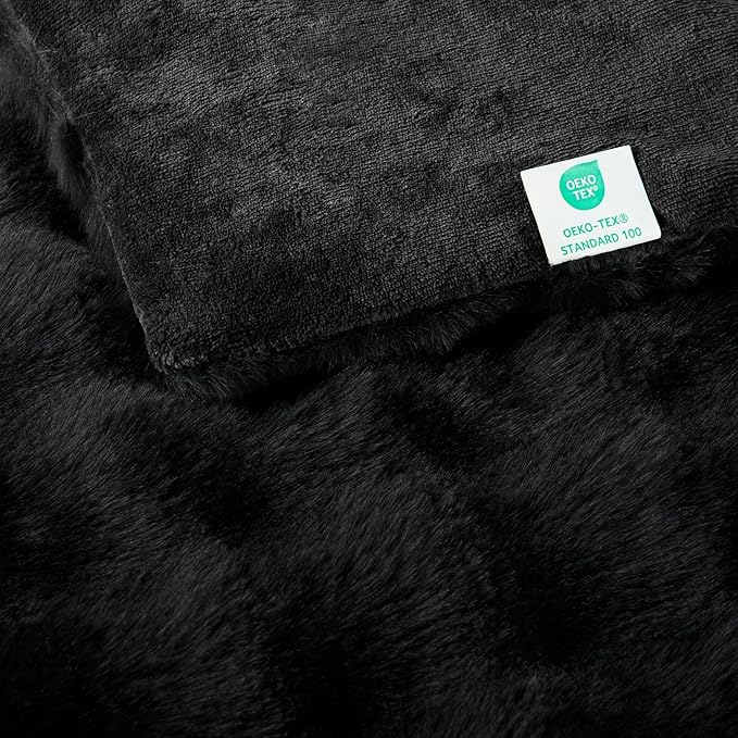 Exclusivo Mezcla Faux Fur Throw Blanket for Couch, Luxury Reversible 3D Rabbit Bubble Fuzzy Thick Sherpa Blankets for Winter, Plush Fleece Warm Cozy Bed Throw, 50x60 Inches, Black