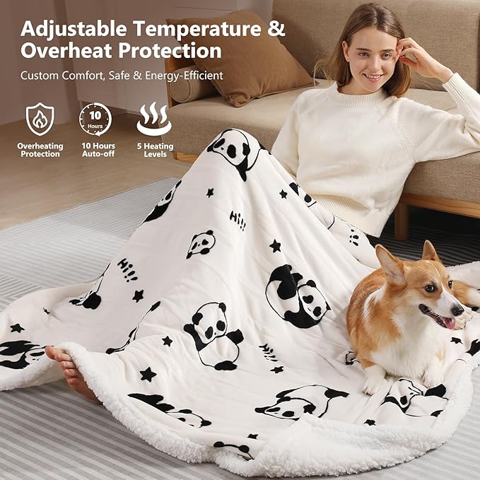 Electric Blanket Queen Size 84X90in Heated Blanket Dual Controllers Heating Blanket Queen with 5 Heating Levels & 10 Hrs Timer, ETL & FCC Certified, Overheat Protection, Great Gift for Grandma