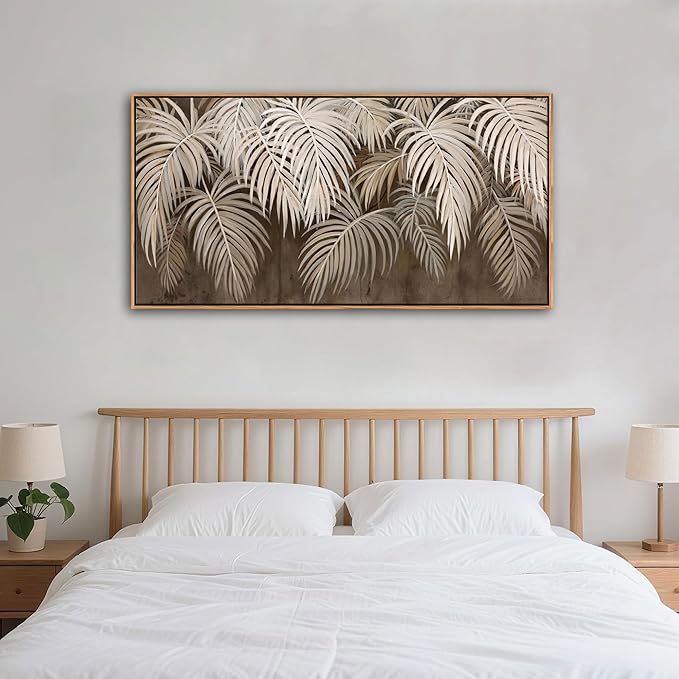 Boho Wall Art - Modern Minimalist Brown Canvas Artwork,Neutral Pictures for Living Room Textured Large Wall Art for Bedroom Wall Decor Framed Paintings 20×40IN