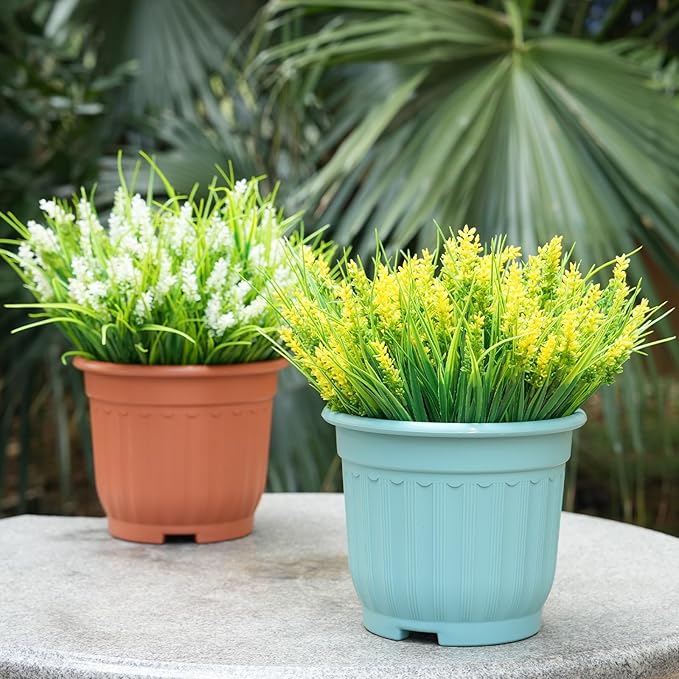 20 Bundles Artificial Plants Outdoor, UV Resistant Fake Flowers， Realistic Faux Lavender Shrubs for Porch Garden Window Box Home Decoration (Yellow)