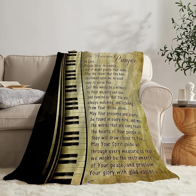 Piano Music Blanket Musician Prayer Throw Blankets Piano Keys Decor Stuff Cozy Flannel Fleece Soft Plush Fuzzy Warm Lightweight Bedding Gifts for Women Girls Kids 50"X40"