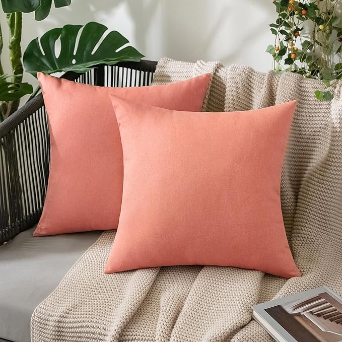 MIULEE Pack of 2 Decorative Outdoor Solid Waterproof Throw Pillow Covers Spring Valentine Faux Linen Garden Farmhouse Cushion Cases for Patio Tent Balcony Couch Sofa 20x20 Inch Blush Pink
