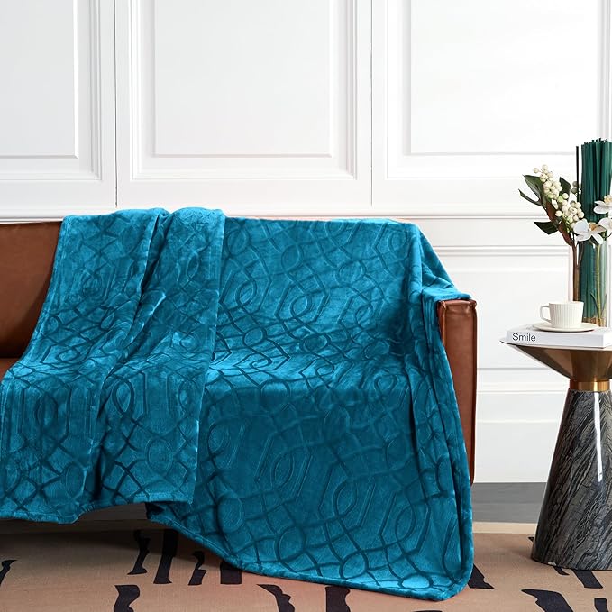 Soft Cozy Fleece Twin Blanket, 60x80 Inches – Lightweight Plush Blanket for Couch, Fuzzy 3D Jacquard Design, for Sofa, Bed & Travel - Teal