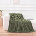 Puncuntex Flannel Fleece Throw Blanket Olive Green 50"×70",Super Soft Plush Cozy Blanket with Square Grid Design Luxury for Couch Sofa Chair
