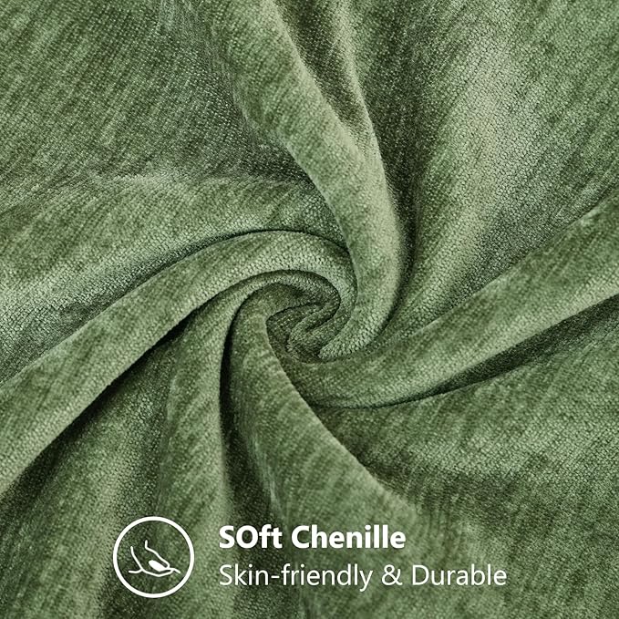 decorUhome Chenille Olive Green Throw Pillow Covers 12x20 Inch Set of 2, Decorative Soft Couch Pillow Covers Solid Dyed Accent Farmhouse Neutral Rectangle Pillow Cases for Sofa