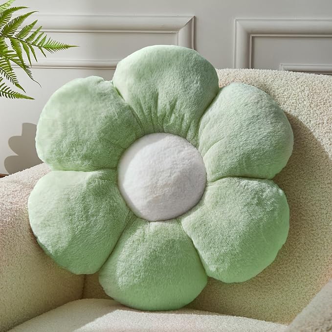 Green Flower Pillow，19.6In Floor Pillow Cushion Flower Shaped Throw Pillow Cute Seating Cushion Home Decorative Pillows for Sofa Couch Bed