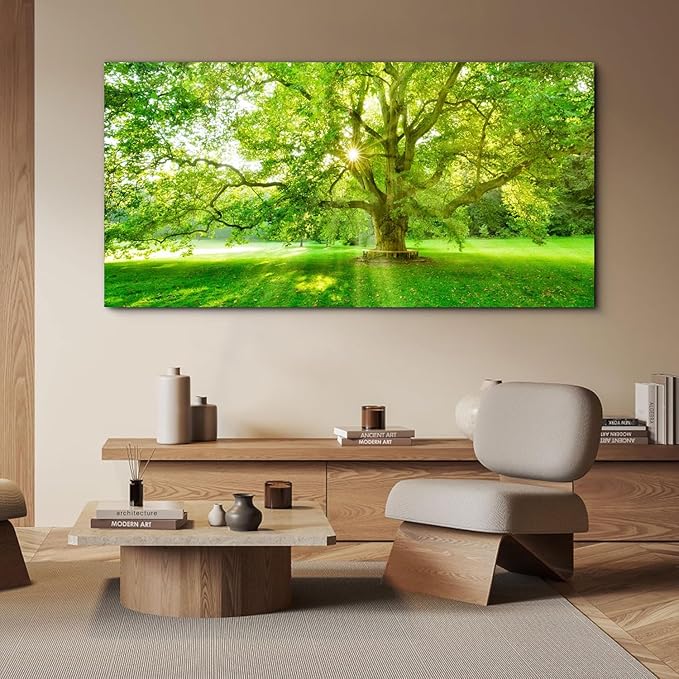 Bamdeya Large Wall Art Forest Picture Trees Canvas paintings Green Room Decor Sunrise Landscape Wall Art Nature Scenery Poster prints Bedroom Living Room Wall Decor Modern Home Decorations