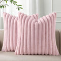 Pallene Faux Fur Plush Throw Pillow Covers 26x26 Set of 2, Luxury Soft Fluffy Striped Decorative Pillow Covers for Sofa, Couch, Living Room, Blush Pink