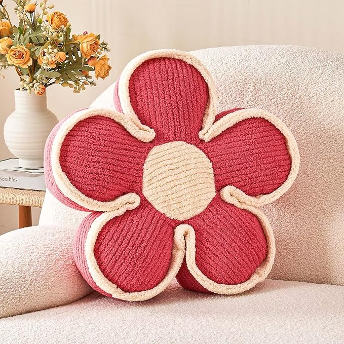 Kcvvcr Flower Pillow, Soft Flower Shaped Floor Cushion, Flower Decorative Throw Pillow, Cute Flower Seating Cushion, Flower Room Décor Plush Pillows for Sofa Couch Bed (17.7 Inch, Peach Pink)
