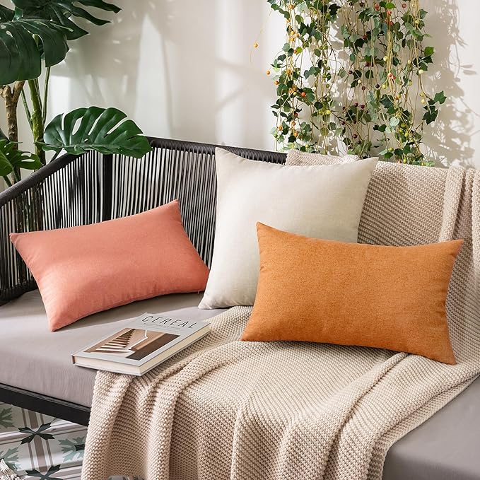 MIULEE Pack of 2 Decorative Outdoor Solid Waterproof Throw Pillow Covers Spring Valentine Faux Linen Garden Farmhouse Cushion Cases for Patio Tent Balcony Couch Sofa 20x20 Inch Blush Pink