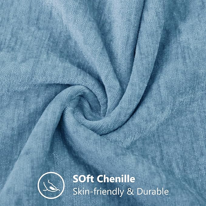 decorUhome Chenille Grey Blue Throw Pillow Covers 12x20 Inch Set of 2, Decorative Soft Couch Pillow Covers Solid Dyed Accent Farmhouse Neutral Rectangle Pillow Cases for Sofa