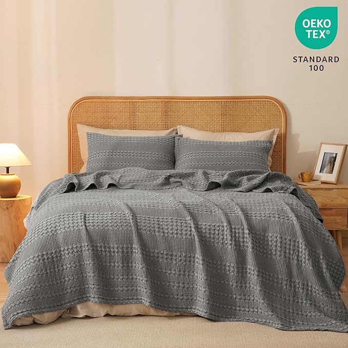 PHF 100% Cotton Waffle Weave Blanket Twin Size for Bed, Soft Lightweight & Breathable for Spring and Summer, All-Season Comfort, Luxury Aesthetic Blanket for Home Decor, 66"x90", Dark Grey