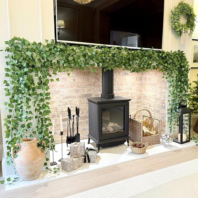 CQURE 120Pack 840Ft Artificial Ivy Fake Vines,Ivy Garland Greenery Garland Fake Hanging Plants Vines Aesthetic Green Leaves for Bedroom Wedding Party Garden Wall Room Decor