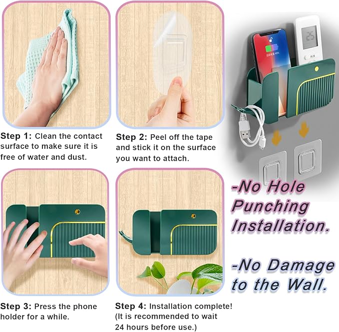 Wall Mount Phone Holder Adhesive Remote Control Holder Wall-Mounted Phone Charging Holder Remote Holder Bedside Multipurpose Storage Box for Charging Cable Earphone Glasses (Whale)