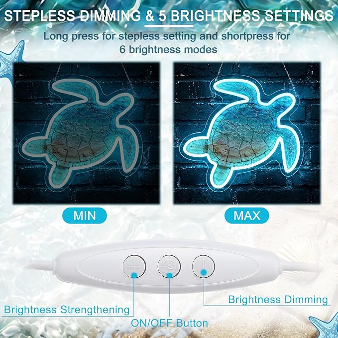 VIHOSE Sea Turtle Neon Sign Wall Decor LED USB Powered Sea Turtle Wall Art Decal Lamp Acrylic Coastal Ocean Neon Light up Sign for Bathroom Bedroom Nursery Living Room Bar Club Beach Decor Men Gifts