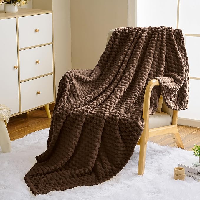 Vessia Flannel Fleece Throw Blanket(50x70 inch), 3D Jacquard Brown Fuzzy and Warm Blanket for Couch,Sofa,Bed,Chair, 300GSM Super Soft Touch Cozy Lightweight Throw for All-Season Home Decor