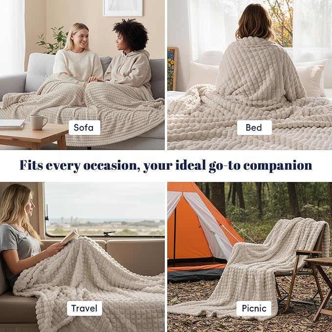 PHF Luxury Soft Fleece Blanket Twin Size, No Shed No Pilling, 380GSM Fluffy Cozy Throw Blankets for Bed, 66"x90", Lightweight Warm Bedding for Home Decor, Ideal Gift for Women, Oak