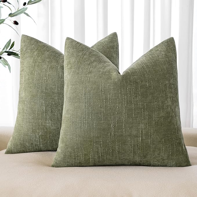 MIULEE Pack of 2 Decorative Throw Pillow Covers Soft Chenille Throw Pillows Solid Textured Cushion Covers for Spring Couch Sofa Bedroom Living Room 20x20 Inch, Sage Geen