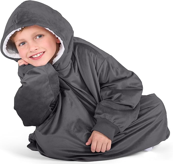 Bare Home Wearable Blanket Hoodie - Soft Plush Sherpa - Warm and Cozy - Oversized Wearable Blanket - Adult & Kid Sizes