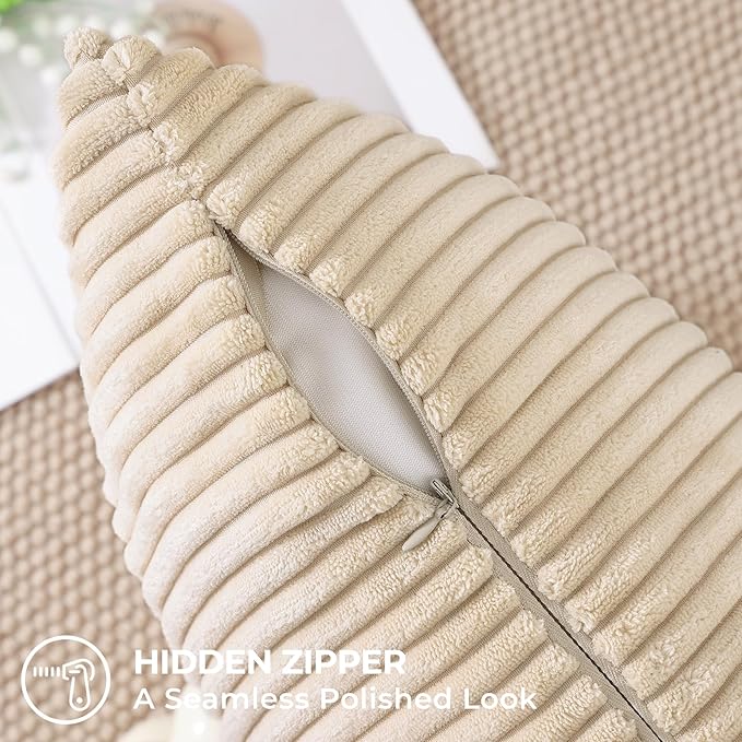 Mecatny Corduroy Decorative Throw Pillow Covers 20x20 Set of 2 for Sofa Living Room, Soft Neutral Boho Couch Pillow Covers for Home Decor, Beige