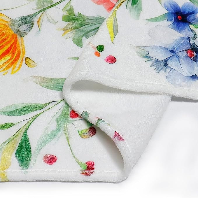 Floral Blanket Vintage Flowers Blankets Butterfly Wildflowers Throw Blankets Soft Cozy Flannel Fleece Throw Blanket Colorful Daisy Plants Throw Blanket for Couch Sofa Bed, 60"×80"